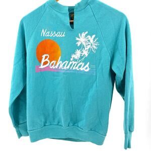 Vintage 90s Jerzees by Russell Teal Graphic Nassau Sunset Raglan Sweatshirt